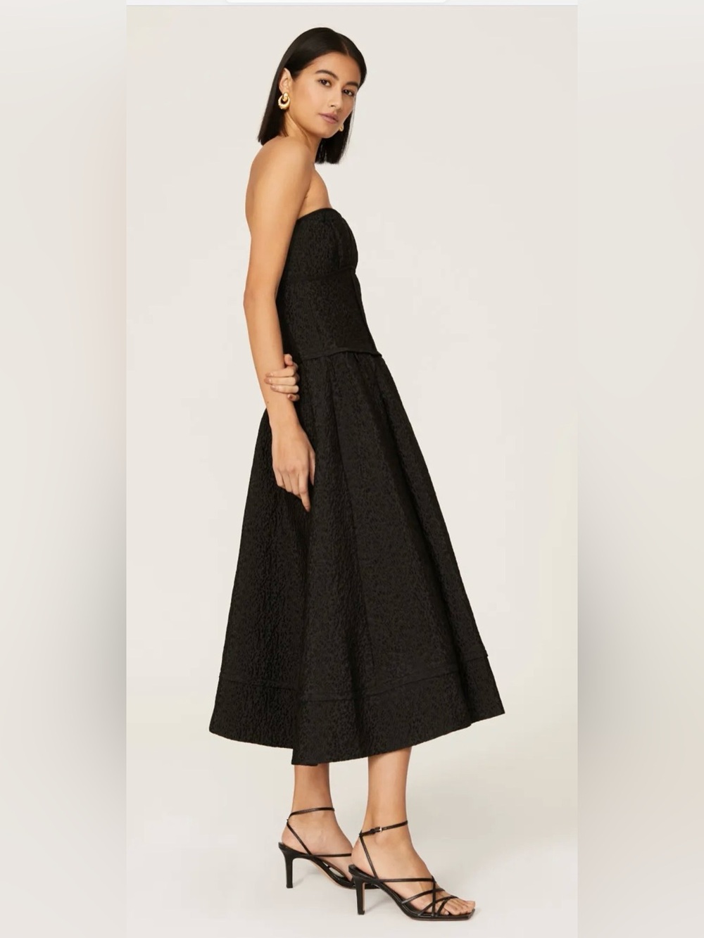 Jonathan Simkhai Black Strapless Textured Midi Dress-Sz 4 - Picture 3 of 10